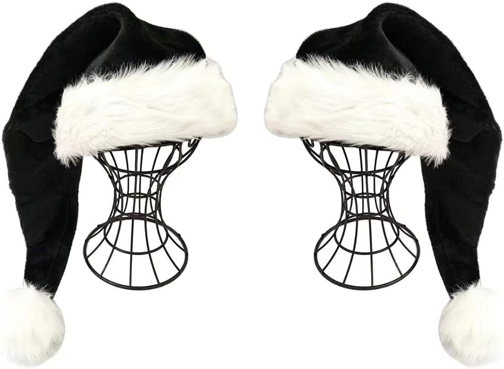 Santa Hat - Adults Deluxe Xmas Christmas Hat Pack 2 pcs (Black and White)