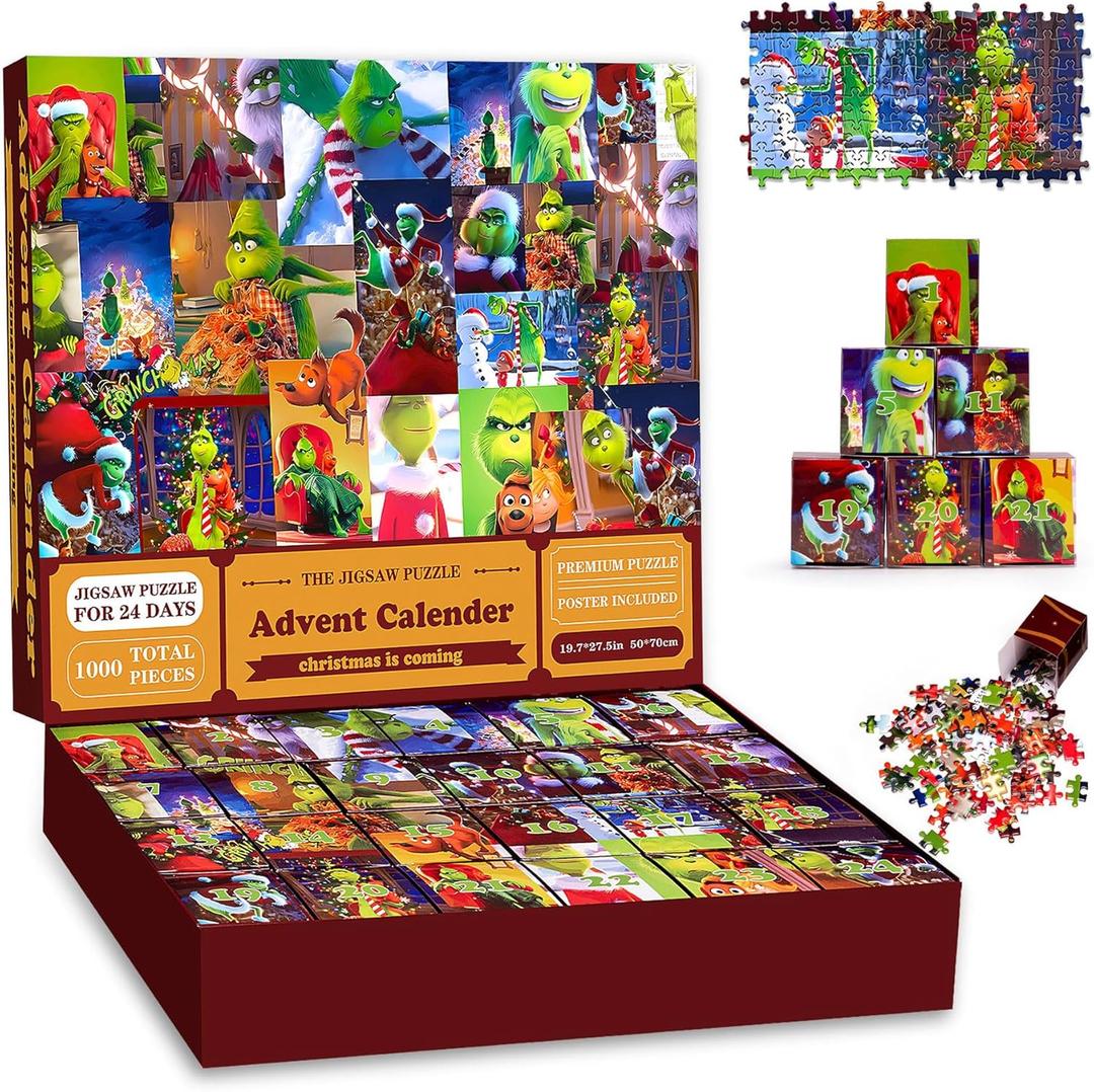 Christmas Advent Calendar Puzzle 1000 Piece for Kids Adults, Countdown Calendar 2024 Jigsaw Puzzle, Gifts for Boys Girls Teens