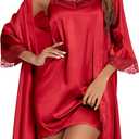 Ekouaer Sleepwear Women's Satin Nightgown with Robes Set 2 Piece Sexy Lace Cami Nightwear (Medium, Red)