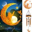Solar Moon Cat Wind Chimes, Cat Lover Gifts for Mom Women Men Birthday Mothers Day, Hanging Outdoor Decor Cracked Glass Ball Memorial Large Wind Chimes, Decorations for Garden Yard Patio Porch