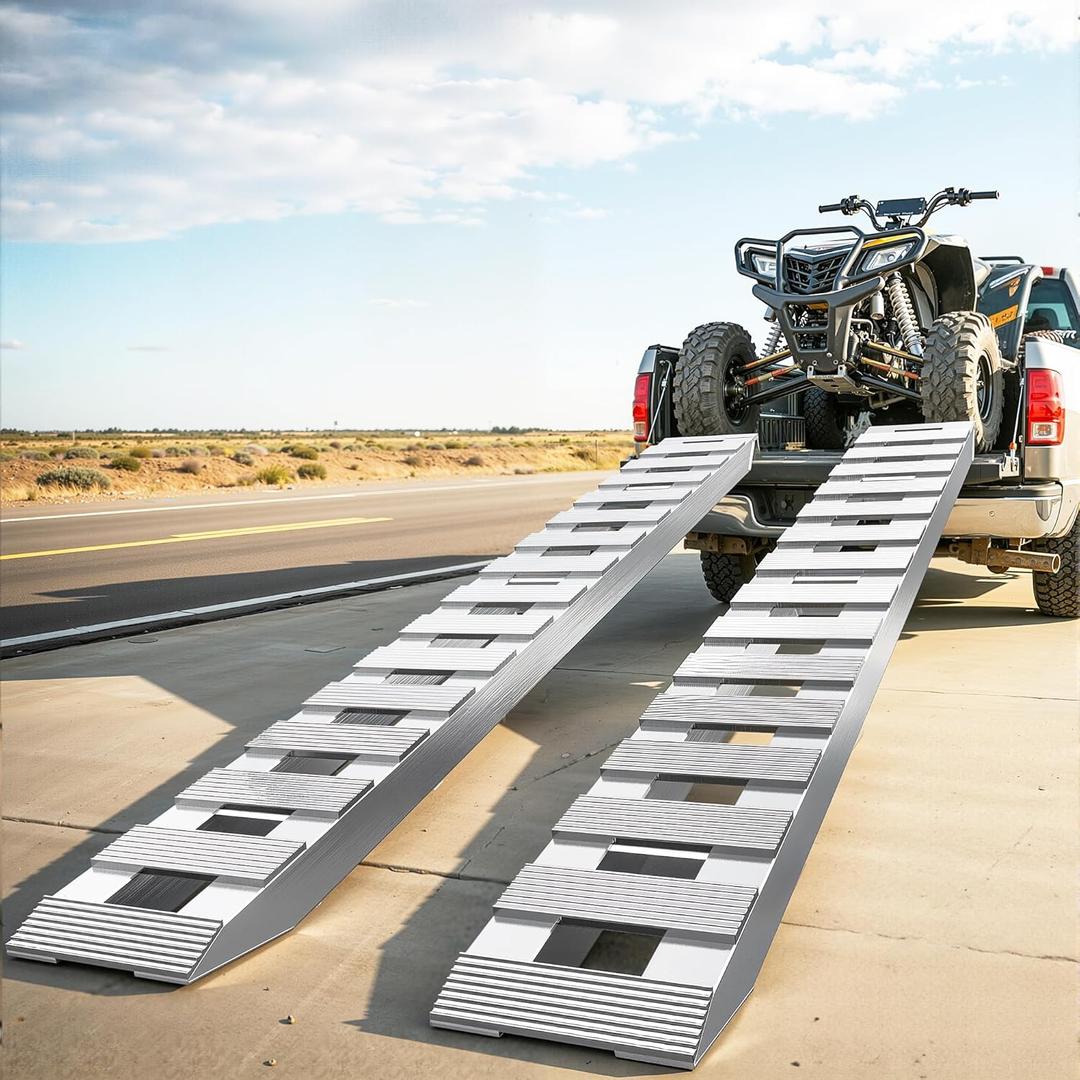 AUTOSAVER88 2pcs 6000lbs 84" x 14" Aluminum Trailer Ramps, Loading Ramps Car ATV Truck Auto Hauler Knife & Hook Ends