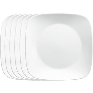 Corelle Vitrelle 6-Piece Salad Plates Set, Triple Layer Glass and Chip Resistant, Lightweight Square 9-Inch Plates, White