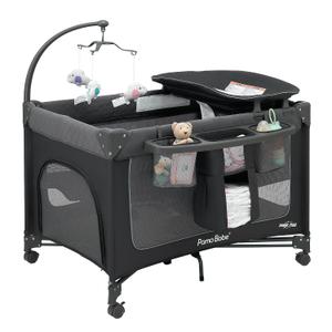 Pamo Babe 1-Second Setup 3-in-1 Playard for Babies - Heavy-Duty Steel Frame for Safe Sleep Space, Portable Crib with Zip Door & Changing Table, Locking Wheels, Breathable Mesh, (Dark Grey)