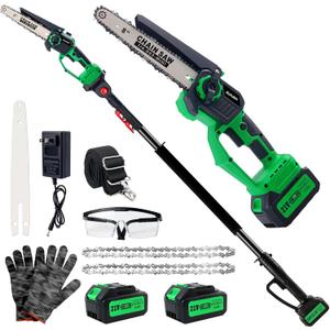 2-in-1 Electric Pole Saw for Tree Trimming, Cordless Polesaw & 8'' Mini Chainsaw with Extension Pole, Handheld Chain Saw with Rechargeable Batteries as Gifts for Wood Ranger,Senior,Women (Green)