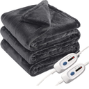 McJaw Electric Heated Blanket Queen Size 84''x90'', Oversized Flannel Blanket with 4 Heating Levels, 10 Hrs Auto Shut Off, Dual Controller, Machine Washable, Grey