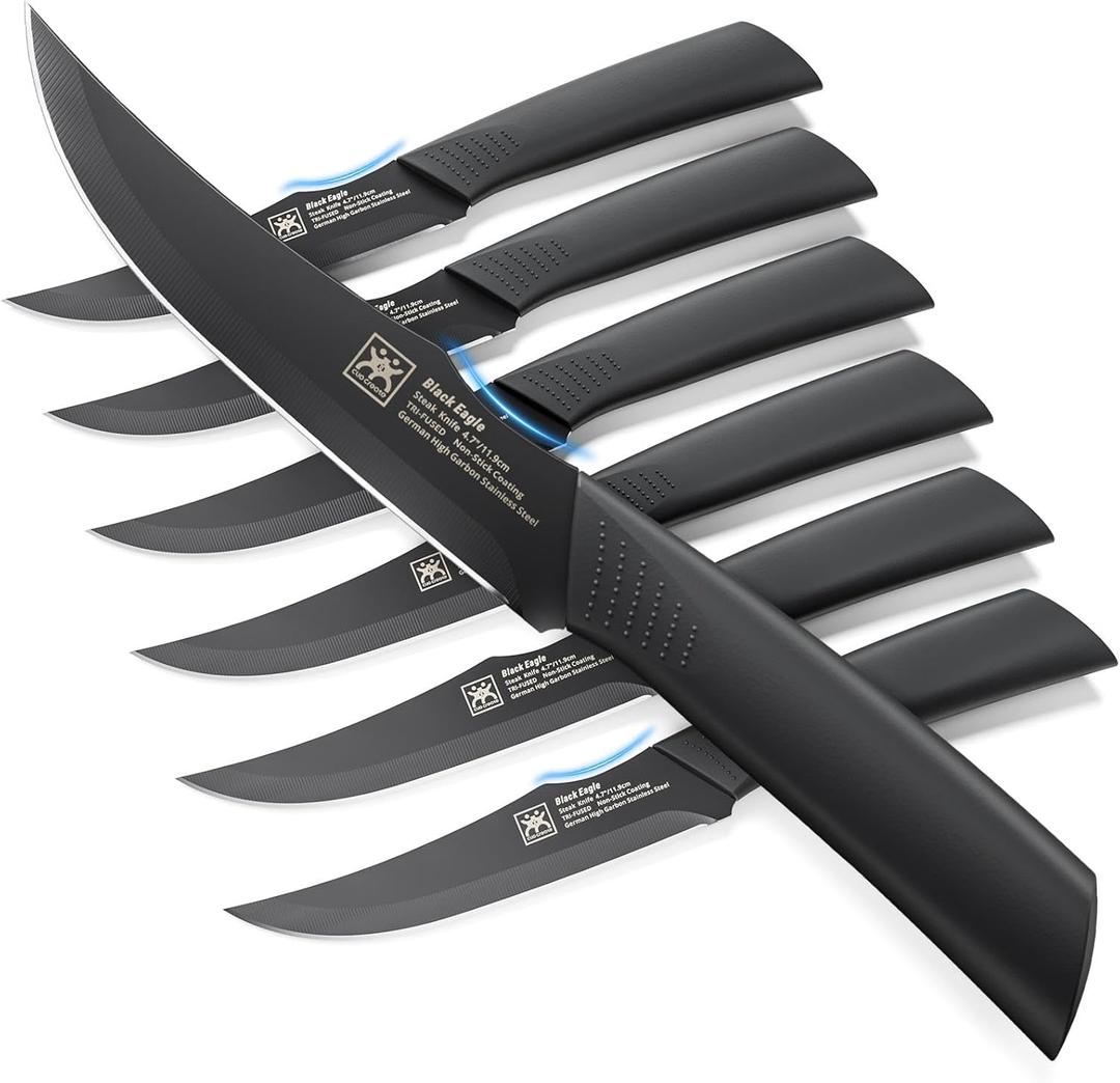 Steak Knives Set of 6, 4.7 Inch Dishwasher Safe Non-Serrated Table Knives, Ultra Sharp for Precise Cutting, Non-Stick Blade & Rust Proof, Easy to Maintain Ideal for Home Restaurant Party