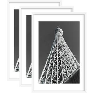 Abtgt 24x36 Poster Frame Set of 3, Display Pictures 20 x 30 with Mat or 24 x 36 without Mat, Picture Frame for Wall Mounting Display, White