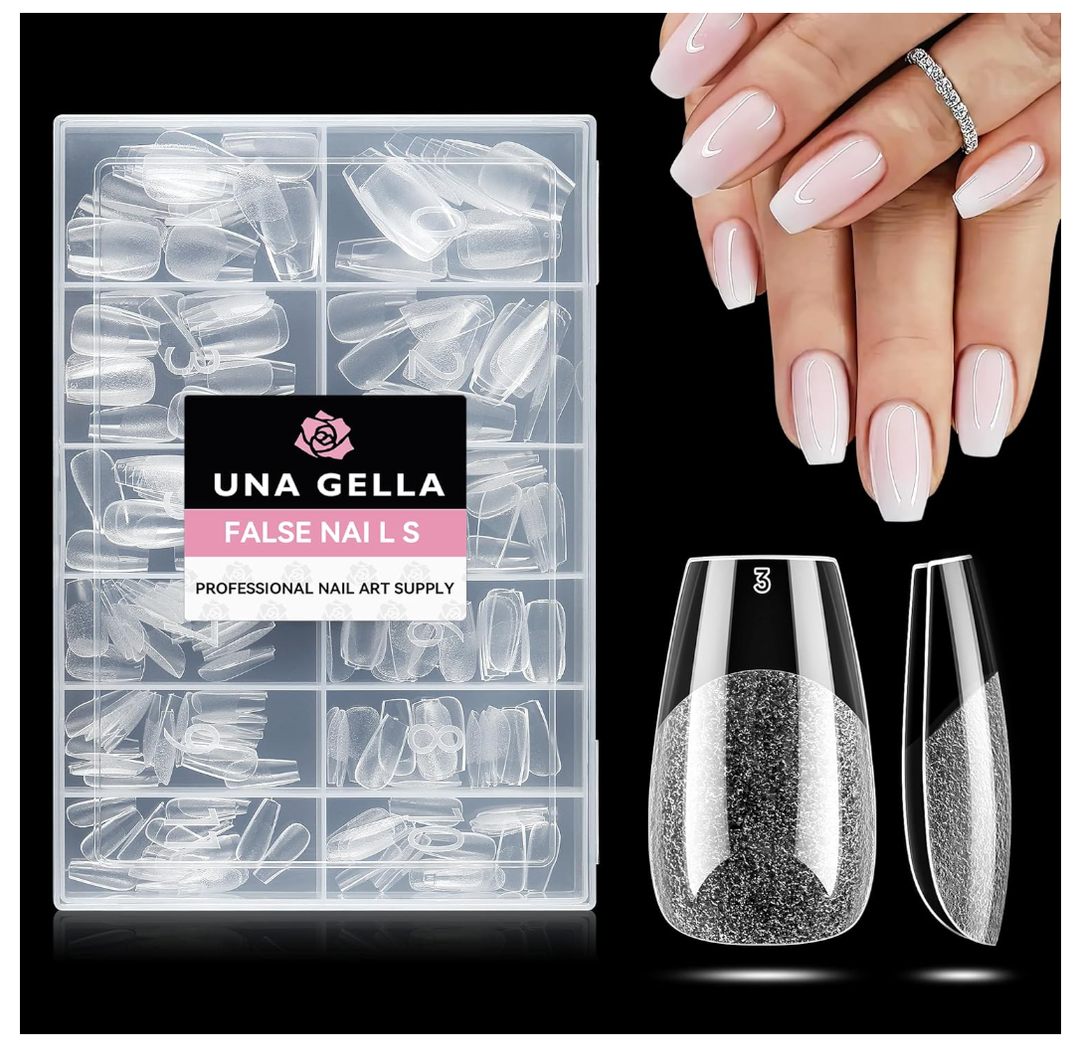 UNA GELLA Short Coffin Nail Tips: 216pcs Short Coffin Press on Nails Preshape Gel Nail Tips for Full Cover Acrylic Nails False Nails For Nail Extension Home DIY Salon 12 Sizes Gelly Tips