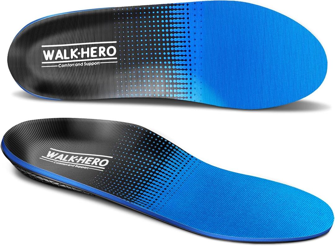 Walkhero Plantar Fasciitis Pain Relief Insoles High Arch Support Orthotic Shoes Inserts, Relieve Flat Feet and Foot Fatigue (Mens 10-10 1/2 | Womens 12-12 1/2, Blue)