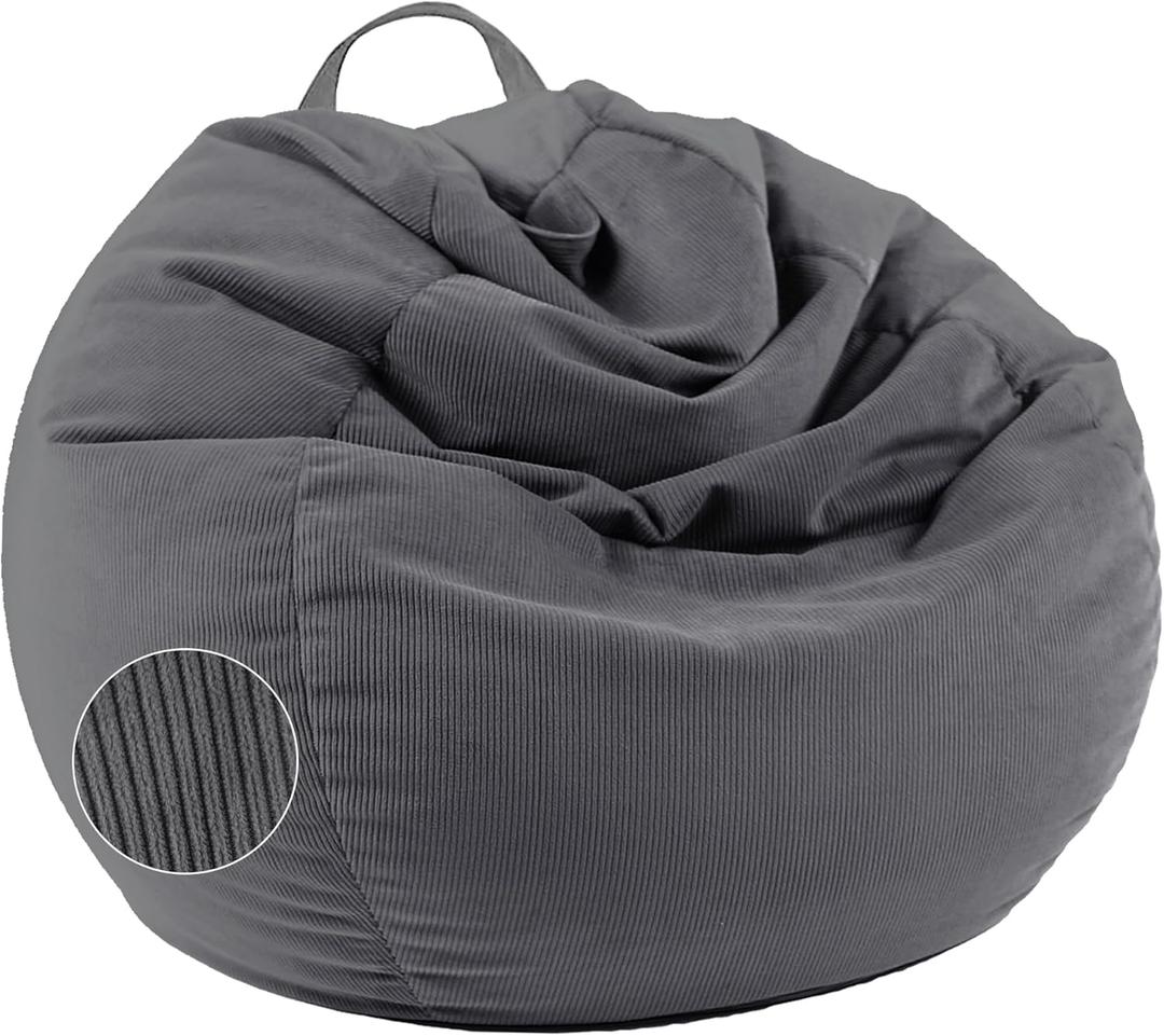 LPMOERA Stuffed Animal Storage Bean Bag Chair Cover (No Filler) for Kids and Adults.Pets Dogs/Cats Lazy Beds.Soft Premium Corduroy Stuffable Bean Bag for Organizing Children Plush Toys or Memory Foam (Dark Grey(cover Only))