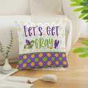 2 x Happy Mardi Gras Throw Pillow Covers 18x18 Set of 4 Fleur De Lis Lattice Beads Masks Lobster Designs Festive Cushion Covers for Home Sofa Couch Party Carnival Cushion Case Decoration