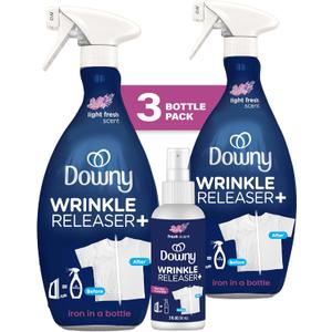 Downy Wrinkle Releaser Spray, Travel Size Spray + 16.9 Fl Oz Pack of 2, All In One Formula, Removes Wrinkles, Static and Odors, Light Fresh Scent