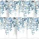 AYTTBIS Blue Eucalyptus Leaves Curtain Valance for Windows Watercolor Window Treatments 2 Panels Short Curtains for Kitchen Windows Bathroom Bedroom, 42 x 12 Inch