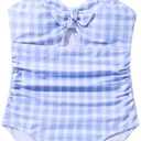Floerns Girl's Gingham Print Ruched Cut Out Knot Front One Piece Swimsuit 9Y