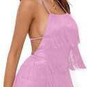 LYANER Women's Sexy Fringe Halter Waist Tie Back Sleeveless Romper Jumpsuit Playsuits (Purple, XS)