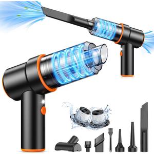 KMM Handheld Car Vacuum Cleaner, 11000PA Vacuum Cleaner & Air Duster, 120W High Power Vacuum Portable Cordless, Hand Held Vacuum Rechargeable with Multi-Nozzles & LED Light for Home, Car, Office (Orange Black)