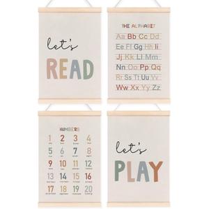 laveliabel Alphabet Numbers Poster Hanger Frame Set of 4, Alphabet ABC Banner Poster with Wood Hanger, Nursery Kids Playroom Wall Decor, Play Sign Wall Art Decor for Toddler Nursery Playroom, 12x16in (let read)