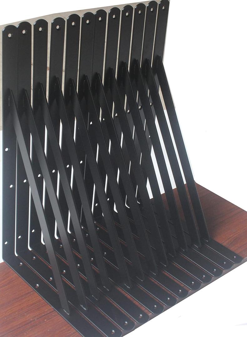 16 Pack L22 x H 12" Black Heavy Duty Shelf Brackets with Screws Metal Shelf Brackets Shelf Support Angle Brackets for Shelves L Brackets Heavy Duty Floating Shelf
