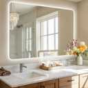 48''x36'' Lighted Mirrors for Bathroom Wall Backlit Rectangular Rounded Corners, LED Bathroom Mirror Frameless with Lights Anti Fog, Dimmable, 3 Colors,Tempered Glass, Shatter-Proof (Color 2)