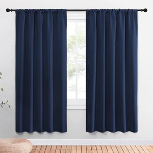 NICETOWN Window Curtains Blackout Draperies - Thermal Insulated Solid Top Pocket Blackout Drapes for Nursery Room (1 Pair, Navy, 52 x 72 Inch)