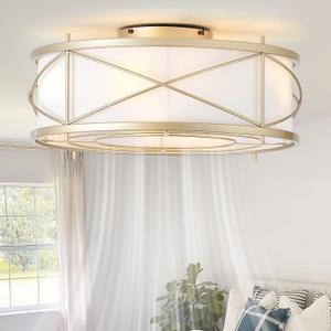 Gold Flush Mount Boho Ceiling Fan with Lights, 20" Caged Rattan Ceiling Fans with Light and Remote, Enclosed with 6 Speeds for Living Room, Bedroom, Nursery