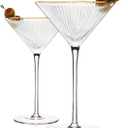TRUE Meridian Martini Glasses - Stemmed Fun Cocktail Glasses - Art Deco Ripple Gold Rimmed Crystal Glassware - 7.8oz Set of 2