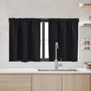 RYB HOME Kitchen Window Curtains - Blackout Privacy Half Window Curtains for Bedroom Bathroom Dining Living Room Cafe Office Short Tiers Drapes, W 34 x L 36 inches, 2 Panels, Black