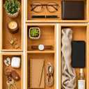 ABABIL Bamboo Drawer Organizer Set of 5, Wooden Storage Tray Inserts for Kitchen, Bathroom, Office, Makeup, Jewelry, Utensils, Desk Accessories and Vanity Drawers, Brown
