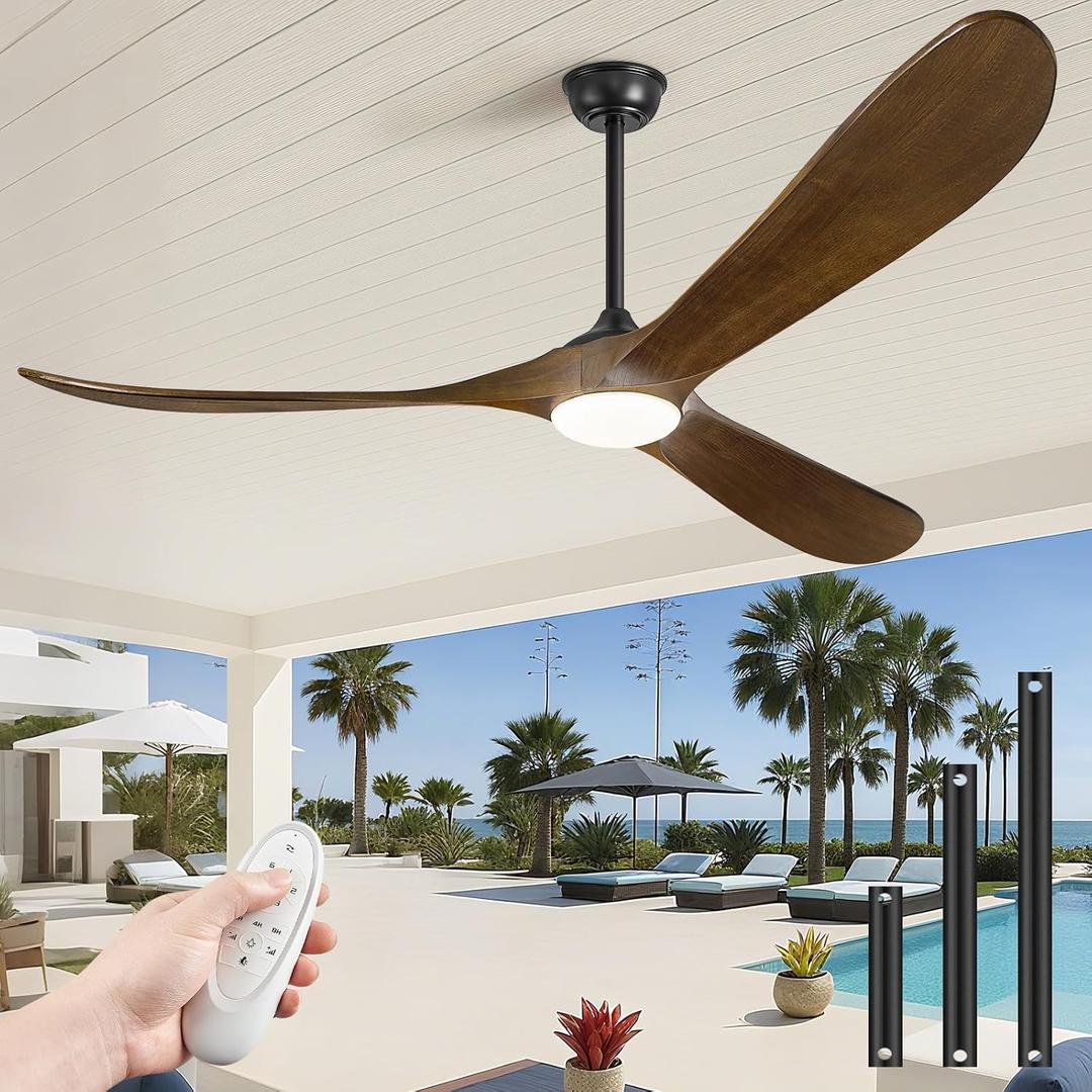 60" Ceiling Fans with Lights and Remote Control, Outdoor Ceiling Fan with Lights High CFM Quiet 3 Blade Wood Walnut Ceiling Fan,Oil Rubbed Bronze