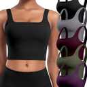 Womens Sports Bras 5 Packs - Square Neck Longline Workout Crop Tank Tops Padded Yoga Camisole with Built in Pads (X-Large, 5 Packs - Black/Dark Gray/Army Green/Purple/Cassis)