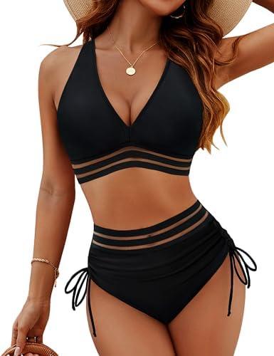 Blooming Jelly Women High Waisted Bikini Sets Tummy Control Swimsuits Color Block Two Piece Drawstring Bathing Suit XL Blooming Jelly Women High Waisted Bikini Sets Tummy Control Swimsuits Color Block Two Piece Drawstring Bathing Suit XL