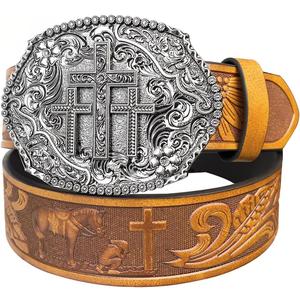 TOPACC Western Belts for Men Woman Western Belt Buckle Cowgirl Cowboy Leather Country Belt for Jeans Pants Gift (Fit waist: 27-29 in)