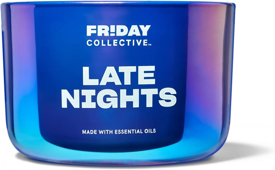 Friday Collective Late Nights Candle, Floral Scented, Made with Essential Oils, 3 Wicks, 13.5 oz