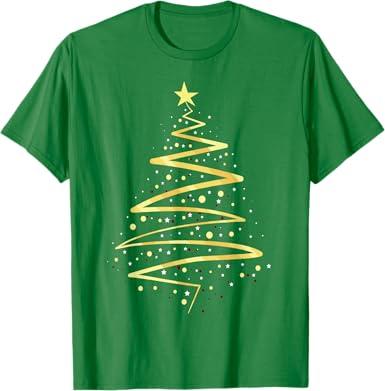 Gold Color Christmas Tree Design T-Shirt Color Kelly Green XS