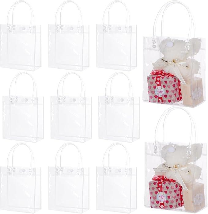 Clear PVC Gift Bags with Handles, 25 Pack, Transparent Shopping Totes for Retail, Wedding, Party