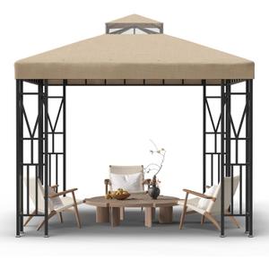 10x10 FT Gazebo Canopy Top ReplacementDouble Tiered Canopy Covers with Durable Polyester Fabric for Outdoor BBQ Roof Cover (Khaki)