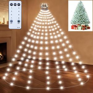 Christmas Tree Lights Christmas Lights Outdoor Indoor White 280Led 10 Lines with 8 Light Modes, Timer and Remote Control, Fairy String Lights for Wedding Home Party 4Ft-7Ft Xmas Tree Decorations