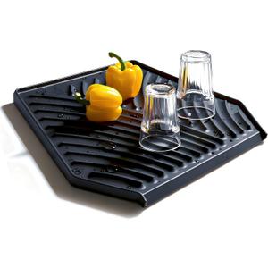 Silicone Dish Drying Mat with Drain, Self-Draining, Heat Resistant & Non-Slip Kitchen Counter Mat, Easy to Clean, Reusable, (19.3'' x 13'', Charcoal Grey)