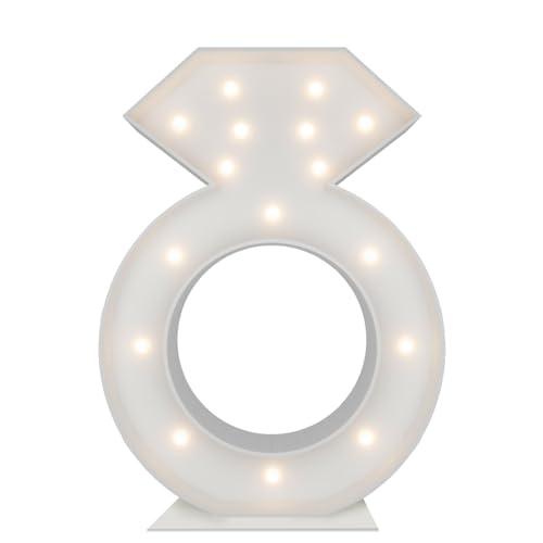 3FT Tall Marquee Light Up Diamond Ring Large DIY Mosaic Balloon Frame Pre Cut Kit for Bridal Shower, Engagement Party, Wedding Proposal Decorations Party Backdrop Decor