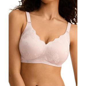 Cuteio Wireless Jelly Bras for Women No Underwire, Seamless Comfortable Jacquard Bralettes, Padded Convertible Bra Sets XL