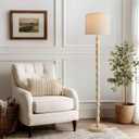 BOBOMOMO 62" Rustic Floor Lamp, Retro Farmhouse Standing Lamp with Rotary Switch, Resin Antique White Floor Lamp for Living Room, Bedroom, Corner, Dining Room, Nursery, Cozy Home Dcor