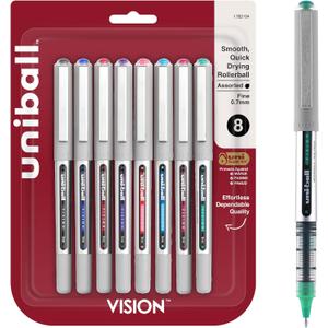 Uniball Vision Rollerball Pens, Fine Point (0.7mm), Assorted Colors, 8 Pack (Fashion)