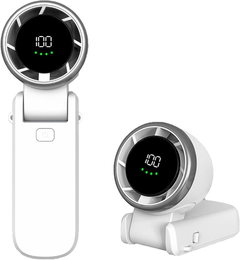 Portable Handheld Fan, 100 Speed Adjustable Angle Turbo Mini Fan with LED Display 100 Speeds, 3600 mAh Hand Fan Foldable Personal Fan for Women Travel Outdoor (White)