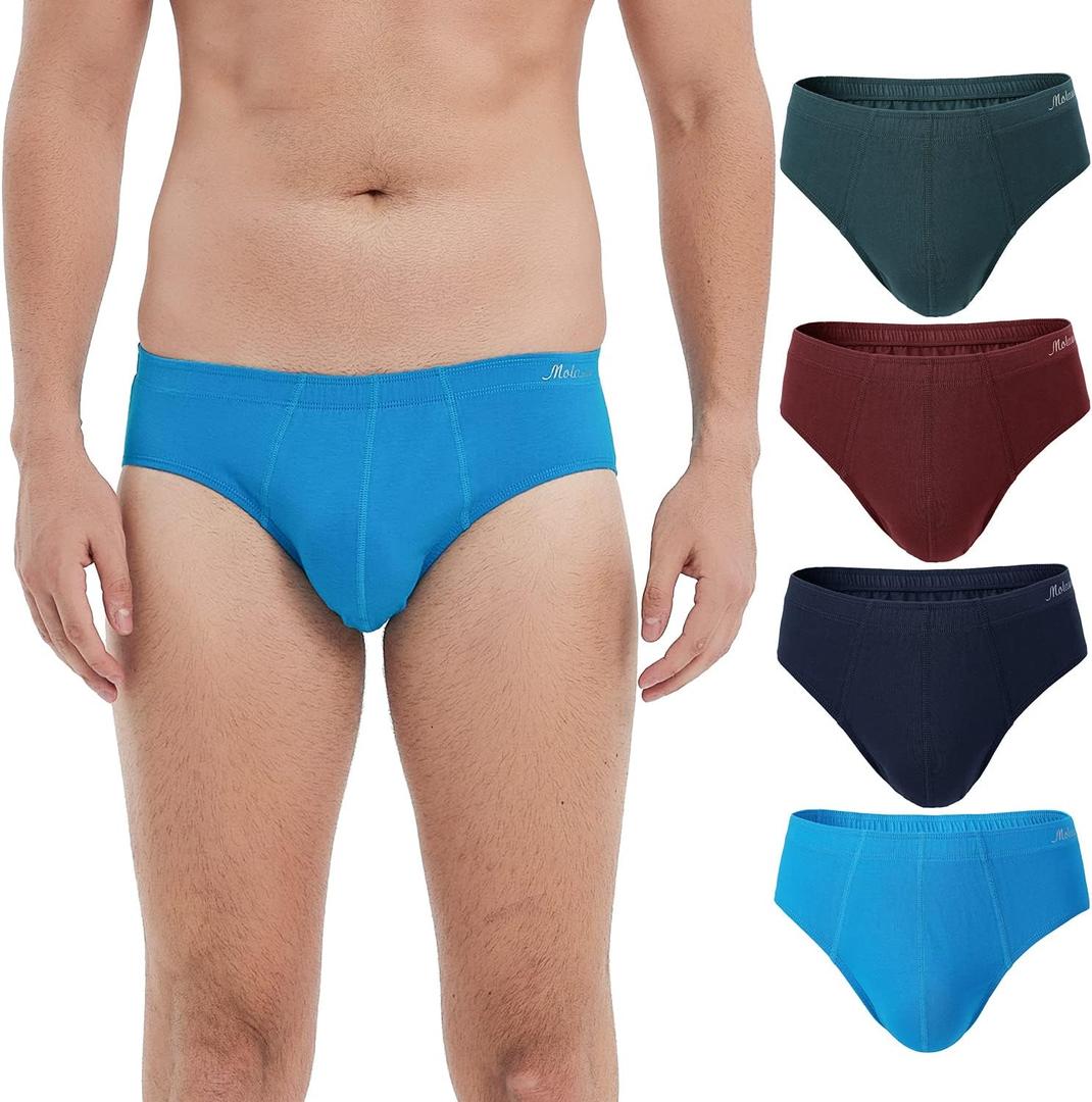 Molasus Men's Breathable Cotton Briefs Underwear No Fly Covered Waistband Underpants, Multicolor 4 Pack Size 3XL