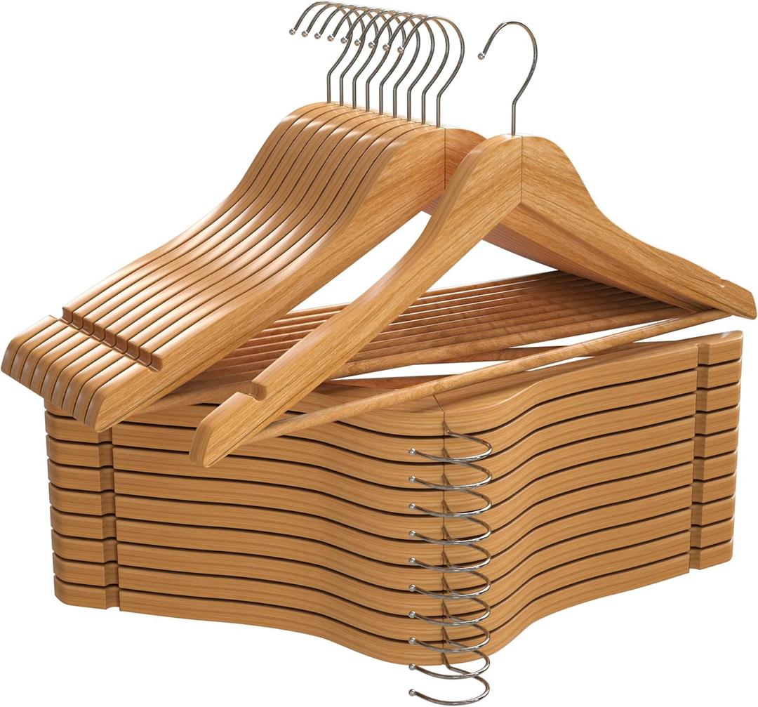 Utopia Home Premium Wooden Hangers 20 Pack - Durable & Slim Coat Hanger - Suit Hanger with 360-Degree Rotatable Hook - Wood Hangers with Shoulder Grooves (Natural Color)