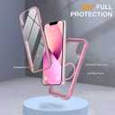Miracase for iPhone 13 mini Case 5.4",Full-Body Protection,Clear Bumper Case with Built-in 9H Tempered Glass Screen Protector,Military-Grade Drop Protection Outdoor Phone Case for 13 mini,Dark Pink