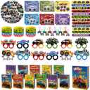 Monster Truck Party Favors for 12, Truck Birthday Party Supplies Include Goodie Bags, Bracelets, Keychains, Stickers, Paper Glasses, Off-Road Racing Theme Pinata Fillers Classroom Rewards