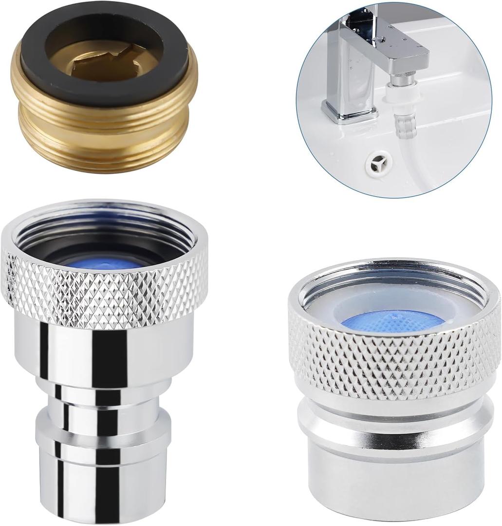 2 Pcs Portable Dishwasher Faucet Adapter, Metal Sink Faucet Aerator Adapter for Dishwasher, 55/64-27 Female and 15/16-27 Male Thread for Kitchen/Bathroom/Rvs, Easy to Install, Chrome
