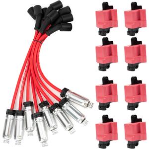 Ignition Coil Pack UF271 D581 & Plug Wire Kit Fit Chevy Silverado GMC Sierra 1500 2500 3500 Avalanche Suburban Tahoe Yukon Cadillac Escalade Hummer H2 Express Savana Carlo 5.3L 6.0L(Square) Ignition Coil Pack UF271 D581 & Plug Wire Kit Fit Chevy Silverado GMC Sierra 1500 2500 3500 Avalanche Suburban Tahoe Yukon Cadillac Escalade Hummer H2 Express Savana Carlo 5.3L 6.0L(Square)