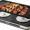 AEWHALE Electric Glass Cooktop 2 Burners with Removable Griddle Pan Non-stick,1800W Electric Hot Plate with Sensor Touch for Adjustable Temperature/Time